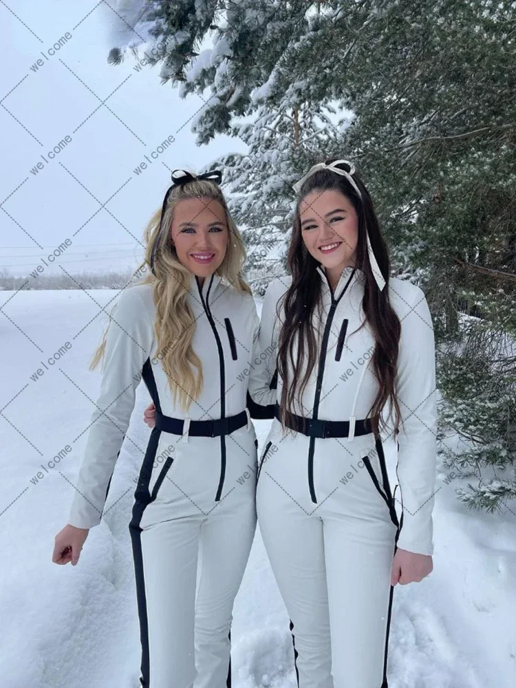 Jumpsuit Ski tambal sulam untuk wanita, Jumpsuit Skateboard elegan 2023 keseluruhan Ski tahan angin tahan air lengan panjang untuk wanita