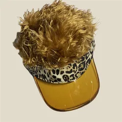 Leopard Transparent Sun Visor with Flair Hair Men Funny Gift Fake Blond Wig Adjustable Golf Hat Cosplay Baseball Cap