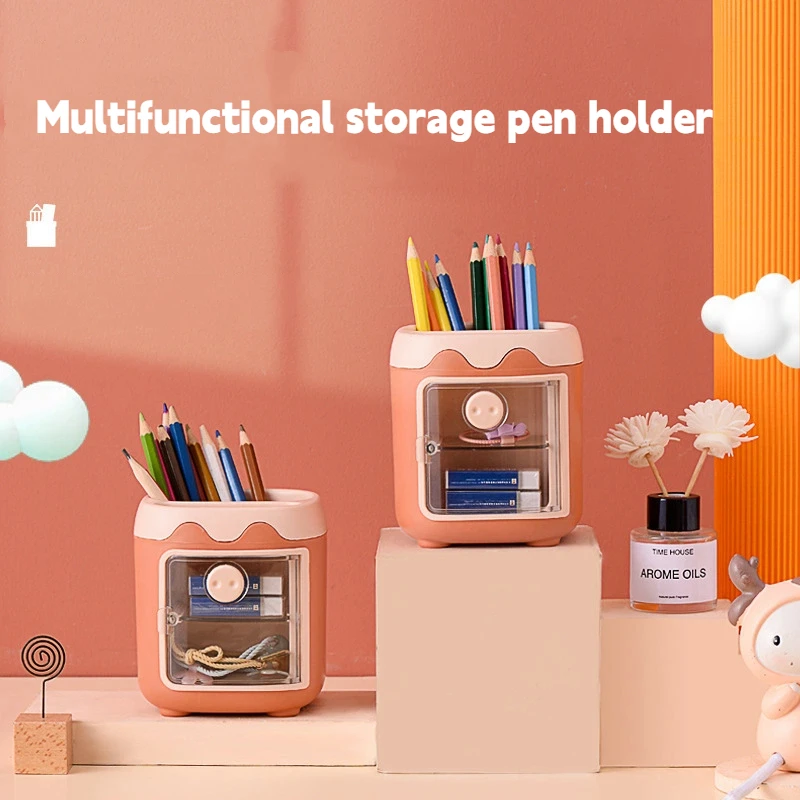 

Ins Kawaii Pen Holder Desk Organizer Cute Cartoon Desktop Stationery Storage Box Office Display Storage Tube Sweet Pencil Case