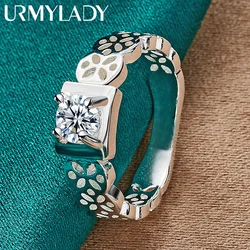 URMYLADY 925 Sterling Silver Square Zircon Hollow 6-10# Ring For Women Wedding Engagement Fashion Charm Jewelry
