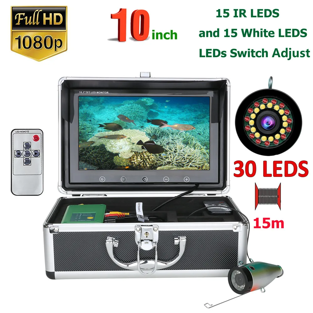 Competitive Price 10inch Fish Finder 1080P Underwater Fishing Camera With 15pcs White LEDs+15pcs Infrared Lamp For Sea Fishing