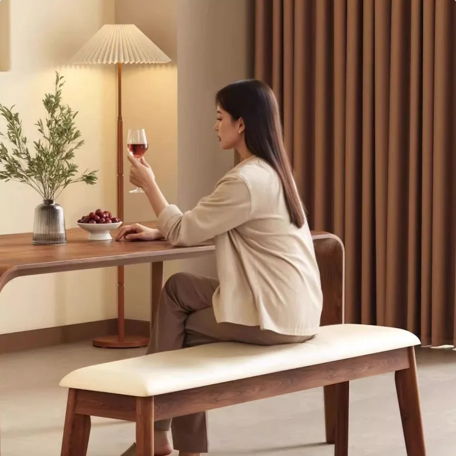 DSA solid wood long bar dining table bench soft-wrapped stool all solid wood shoe-changing simple foot-end long bench