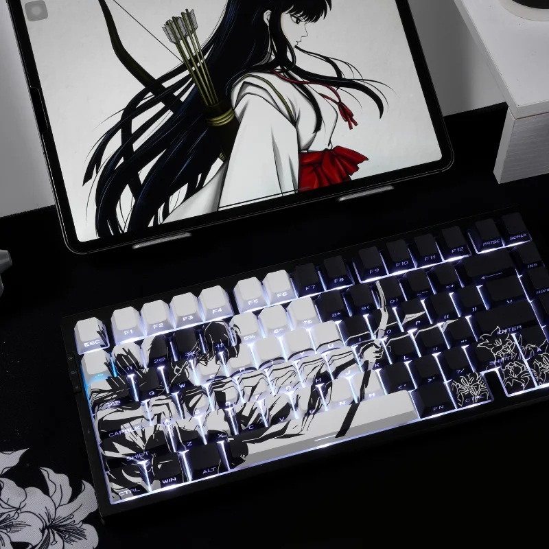 

130 Keys Kikyo Keycaps Oil Painting Wind Pbt Original Highly Anime Black White Color Scheme Adaptation Atk68 Mechanical Keyboard
