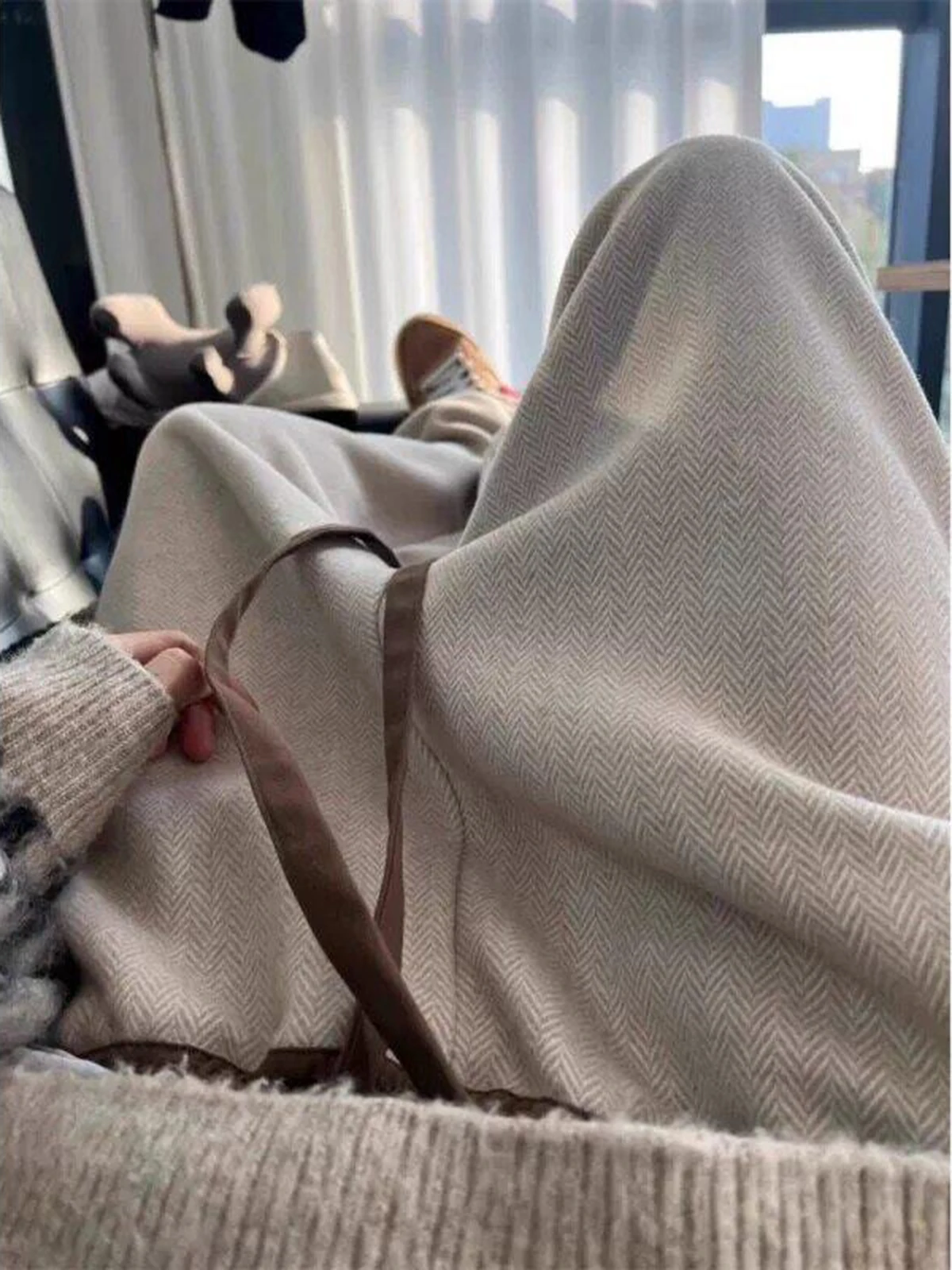 

Khaki Tweed Lazy Sle Men's Autumn Winter American Drape Casual Sweatpants Long Pants Polyester Fiber Youth Vitali Sle