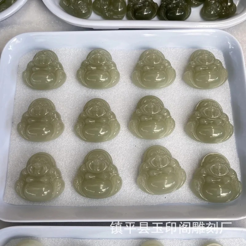 Jasper-Colored Maitreya Pendant, Delicate And Oily Buddha, Hetian Jade Qing Shui Lake Green Pen