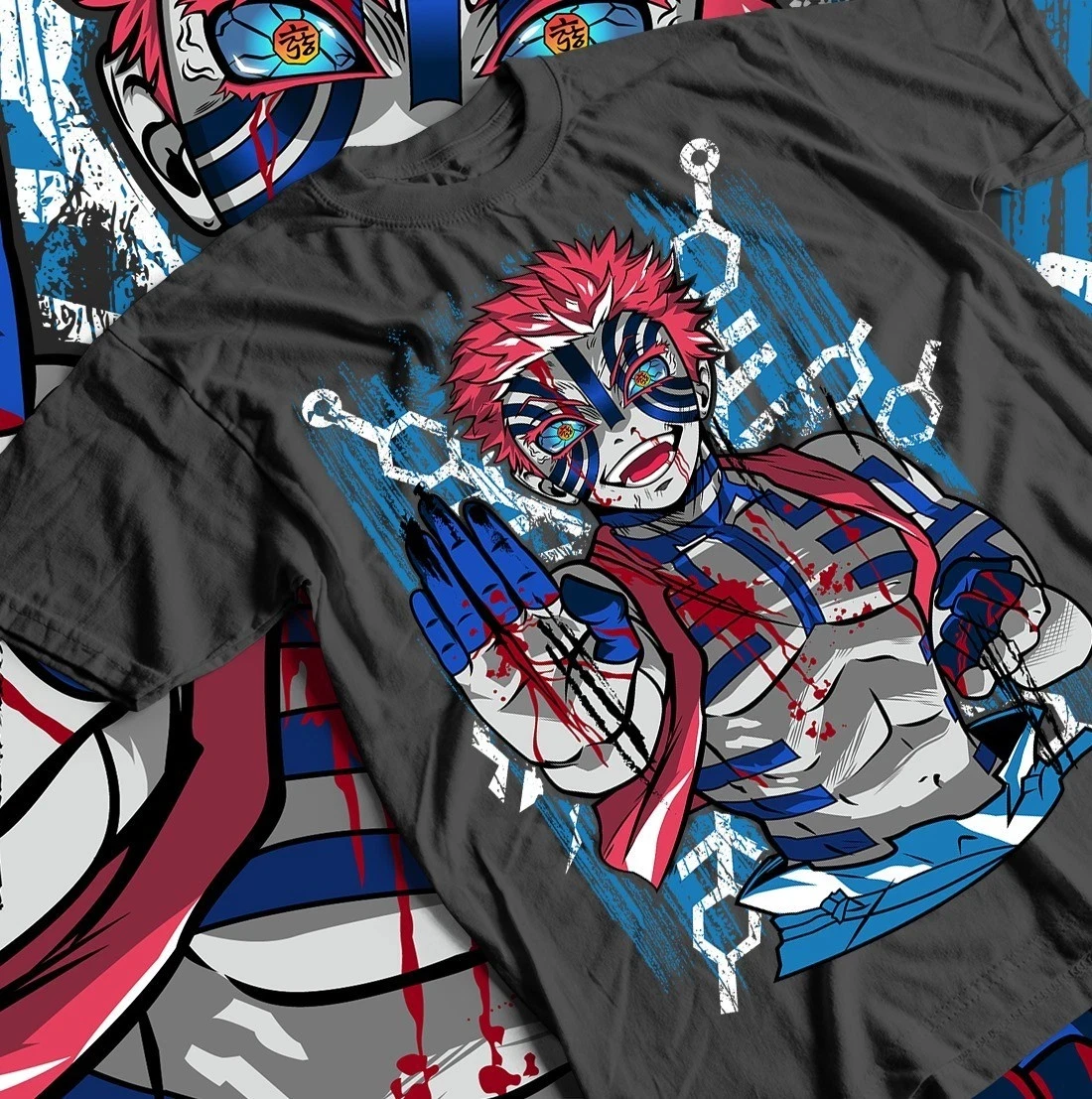 Neujahrs-Bestseller Demon Slayer Tanjiro T-Shirt, Akaza Kimetsu No Yaiba T-Shirt, Herren Rundhals-Kurzarmshirt