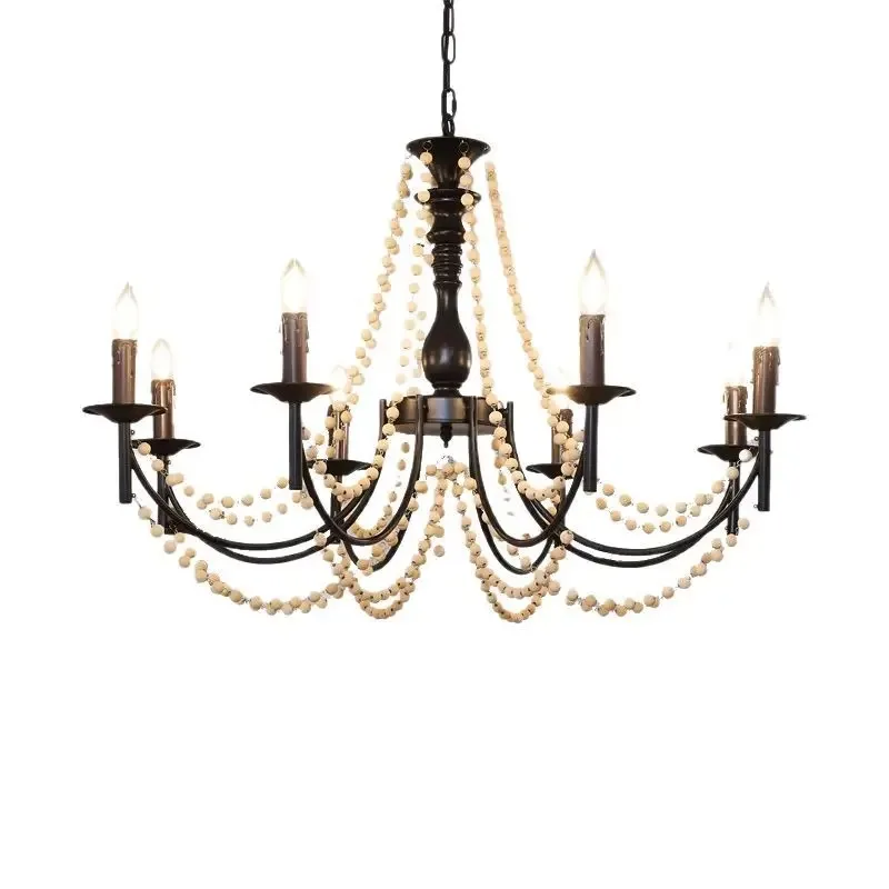 الفرنسية الرجعية خمر شمعة الثريات LED E14 الحديد الفن الأسود مُثبتة في السقف ضوء غرفة المعيشة غرفة نوم مطعم المطبخ مقهى