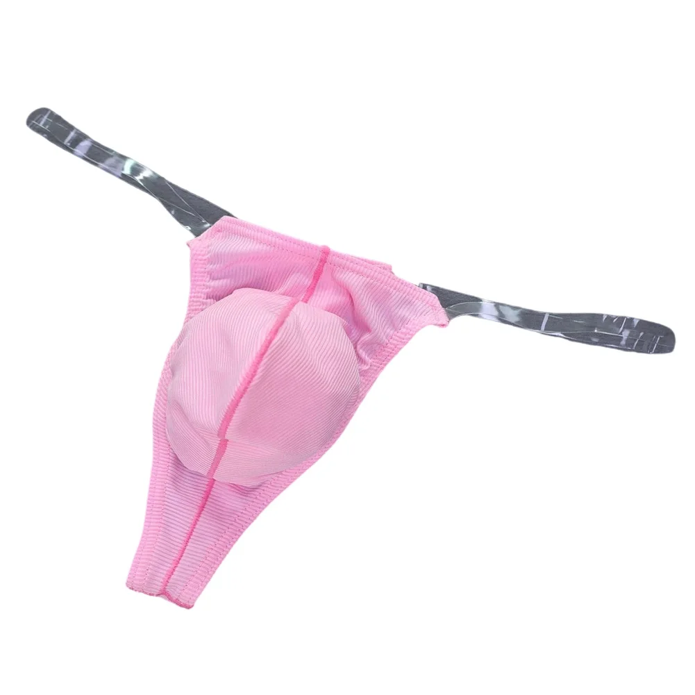 Men Solid Transparent Thin Band Underwear Thong Breathable Pouch Brief Lingerie Sexy Big Pouch Cup Thong Underwear
