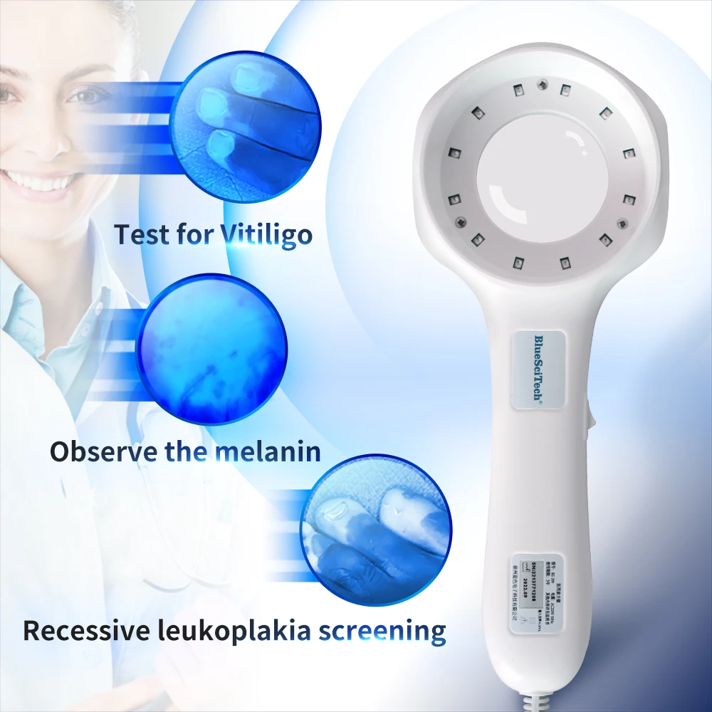 

Wood lamp skin analyzer for the treatment of pigmented skin disease vitiligo