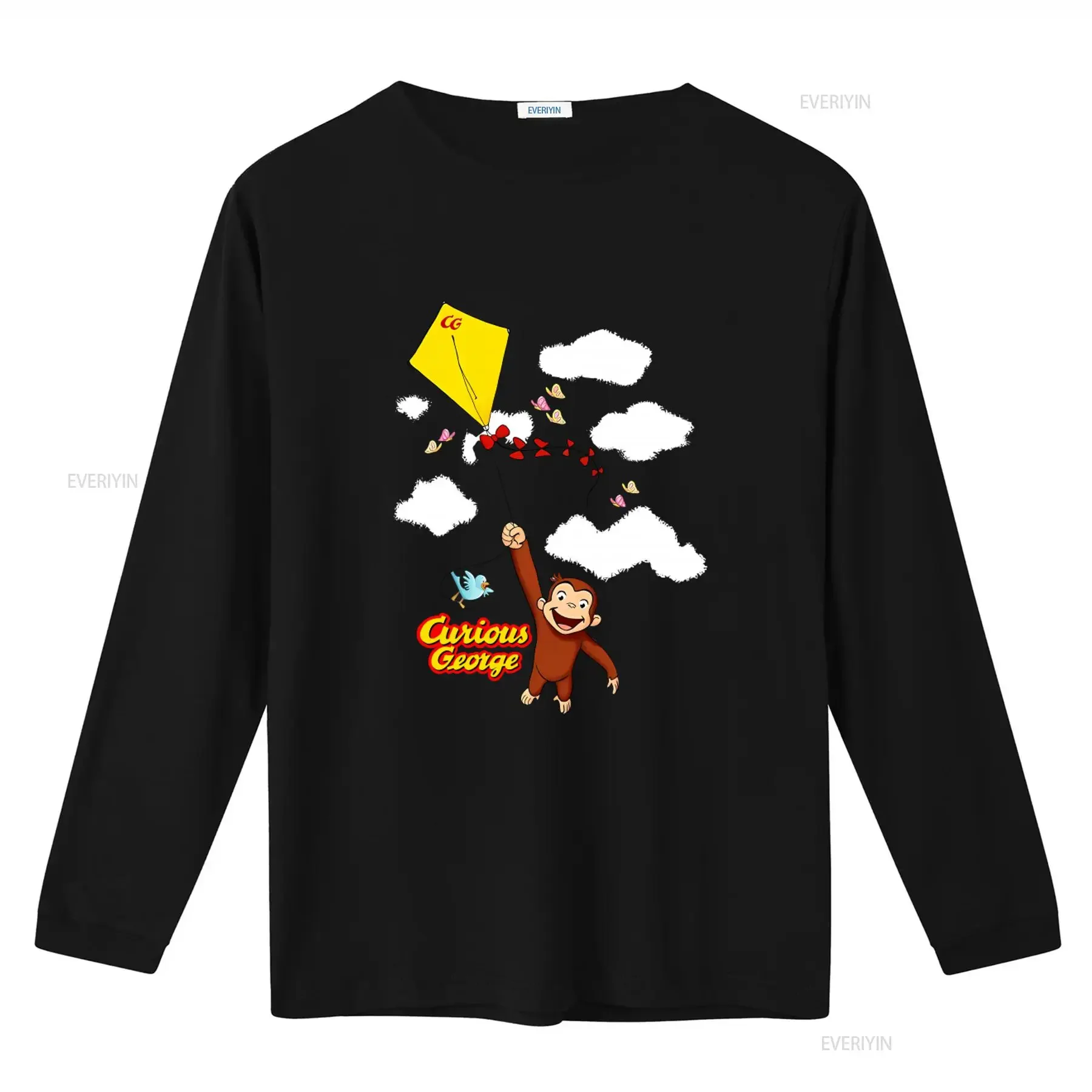 Youth Fly a Kite Curious George Cartoon Print T Shirt vintage Washed Soft Slightly fashion Versatile Comfortable Unisex Stylish