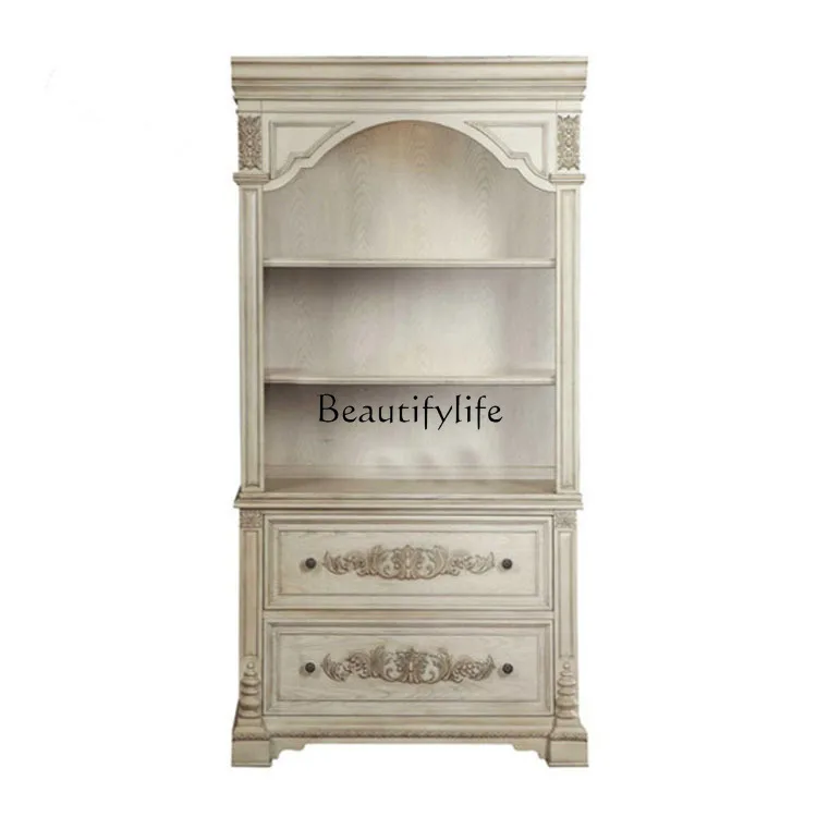 

American single door antique old oak carved single bookcase ivory white locker