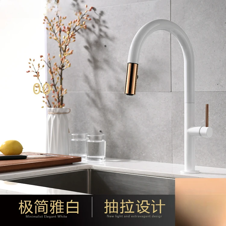 

All-copper E-commerce Bathroom Pulls The Kitchen Faucet with Double Functions: Hot and Cold Sink and White Kitchen Faucet.