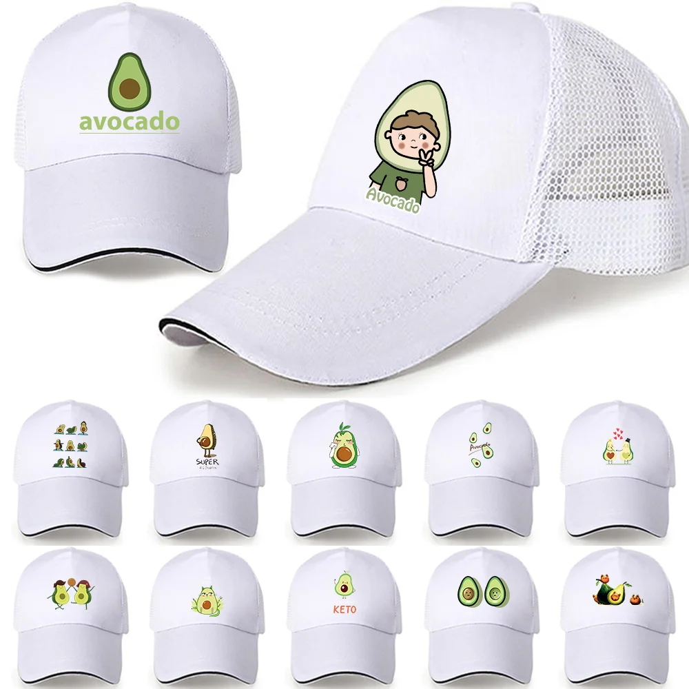 Summer Breathable Mesh Cap Fashion All-match White Baseball Cap New Outdoor Avocado Print UV-proof Sunshade Adjustable Sun Hat