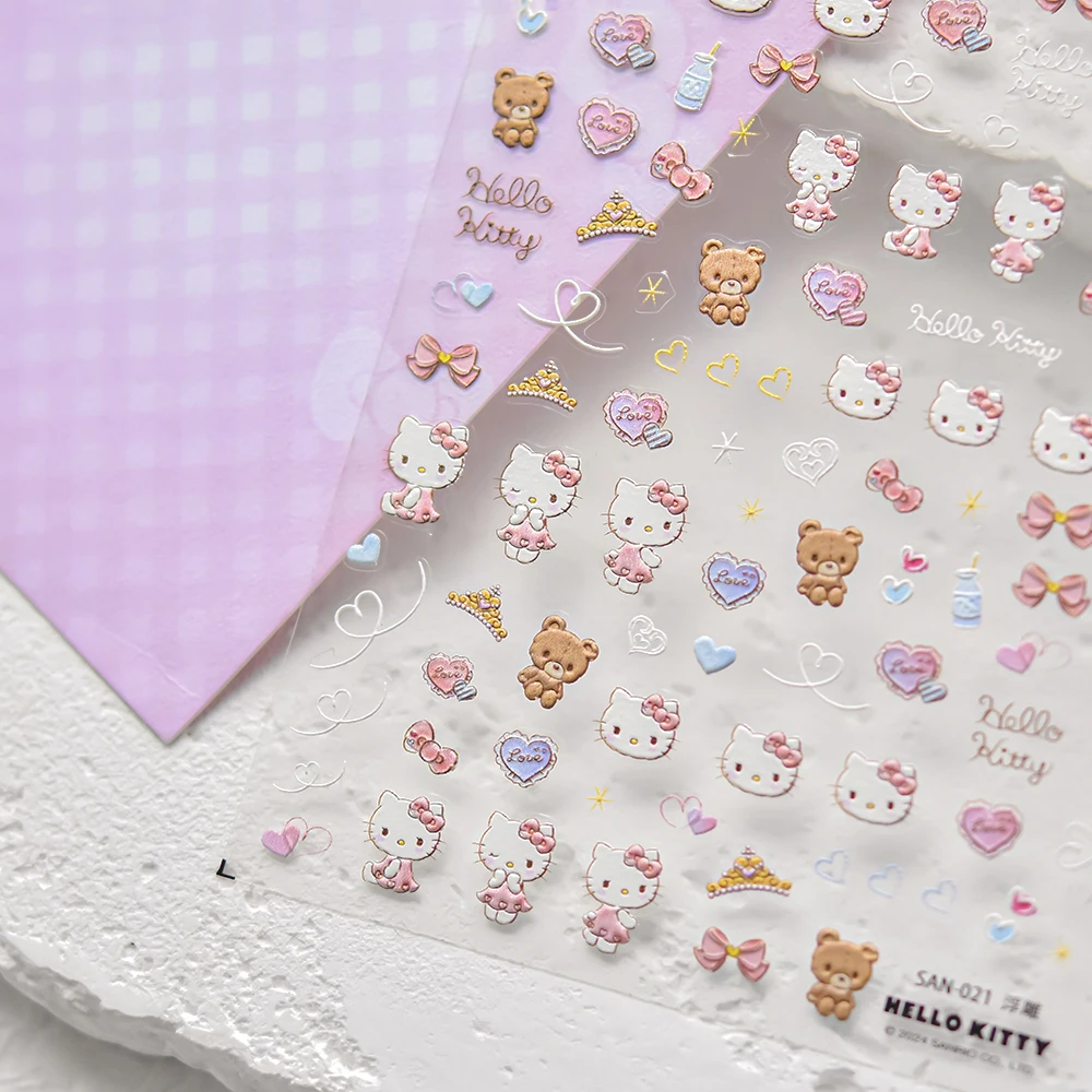 

1PCS 5D Embossed Hello Kitty My Melody Nail Stickers Sanrio Self-adhesive Nail Accessories Cute Kuromi Bright Colors Nail Parts