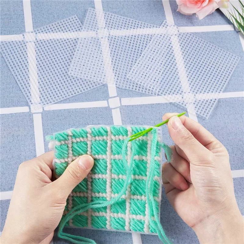 

ABUP-60 Pieces Plastic Mesh Canvas Sheets For Embroidery, Acrylic Yarn Crafting, Knit And Crochet Projects (10.6 X 10.6Cm)