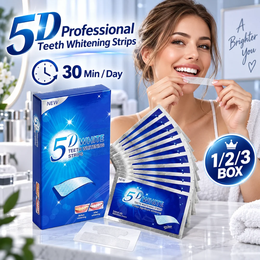 5D Teeth Whitening Strips PAP Mint Formula Stain Removal for Coffee Tea Sensitive Teeth Gentle Oral Care Whitening Kit