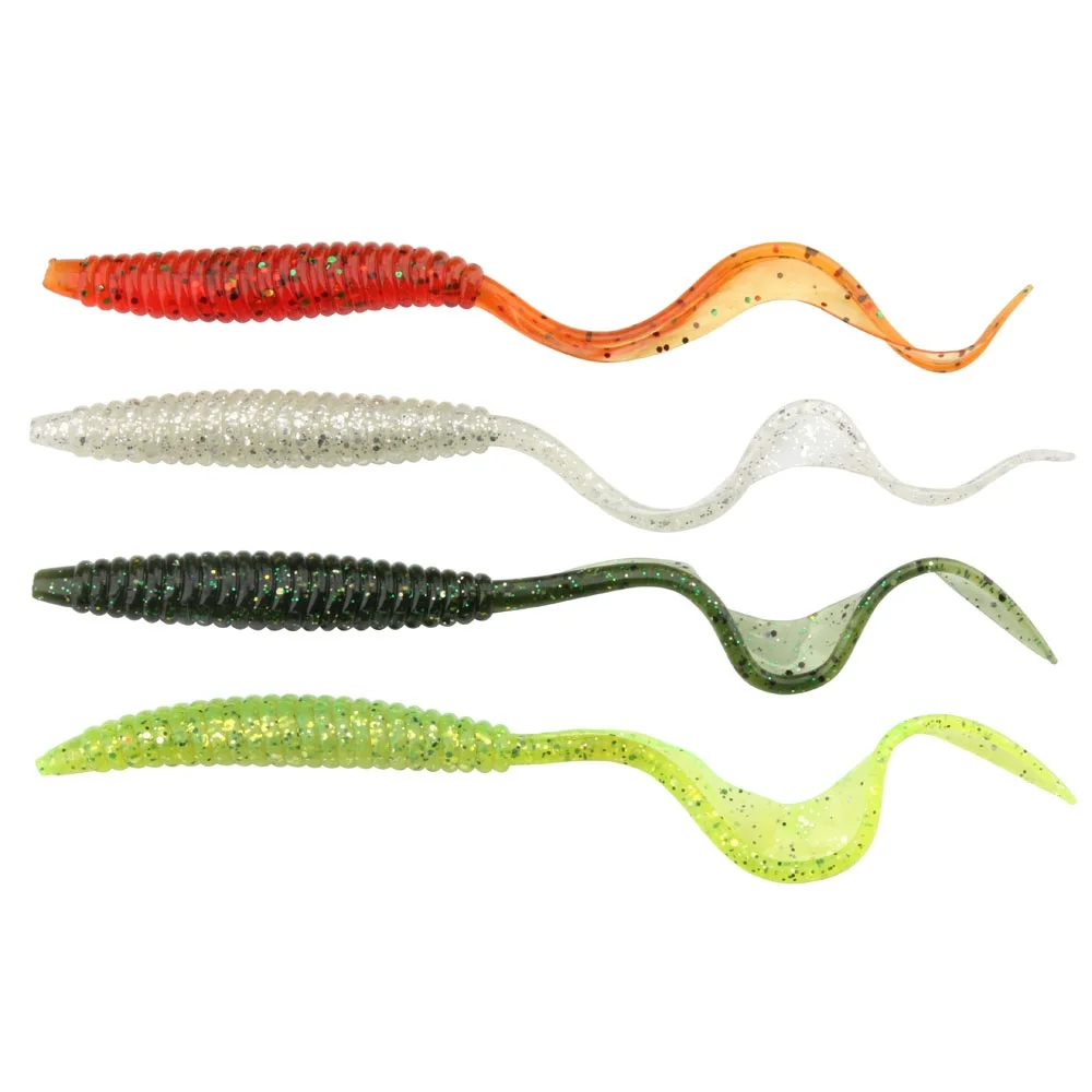 Spinpoler 18cm 13cm señuelo suave cebos de gusano cola larga Flexible 4 colores gusanos de tierra de silicona señuelo de pesca realista 5 unids/pack