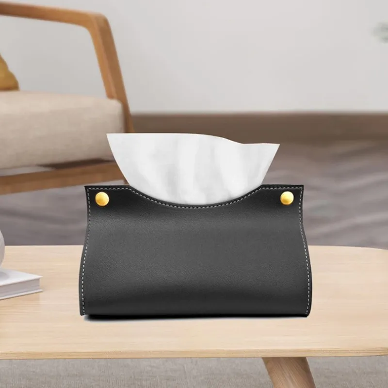 Tissue Box Halter Hause Wohnzimmer Kaffee Tisch Desktop Einfache Serviette Box Küche Lagerung Papier Box PU Leder Organisatoren – Detail 6
