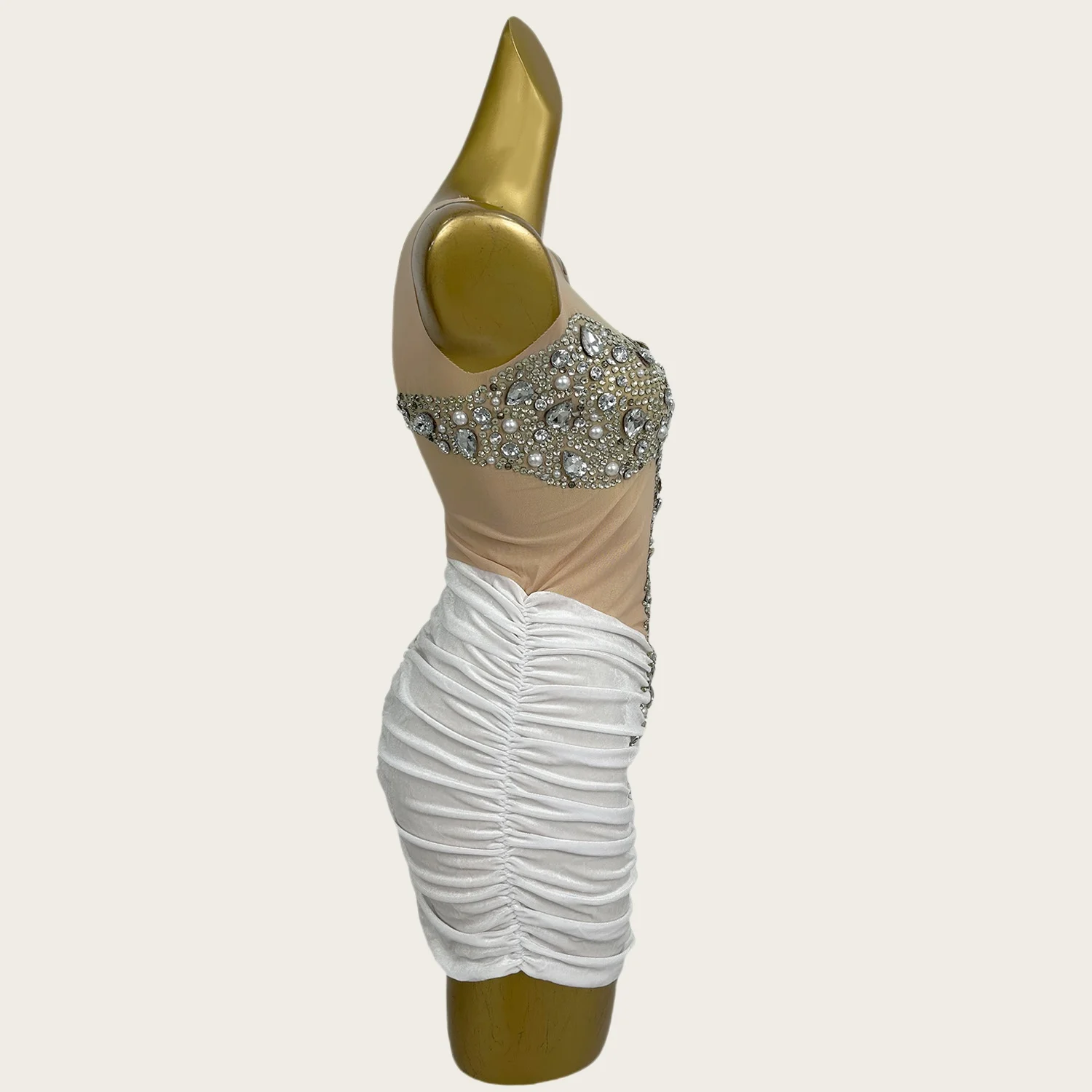 ชุดเดรสสั้นตาข่ายประดับคริสตัลวิบวับสไตล์เจ้อโจว สำหรับงานวันเกิด งานปาร์ตี้ งานพรอม ถ่ายภาพ ชุดเซ็กซี่สำหรับงานอีเว้นท์