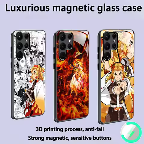 Kimetsu No Yaiba Kyojuro Rengoku Phone Case For Samsung S25 S24 S23 S22 S21 S20 Plus Ultra Note20 Glass Magnetic Case