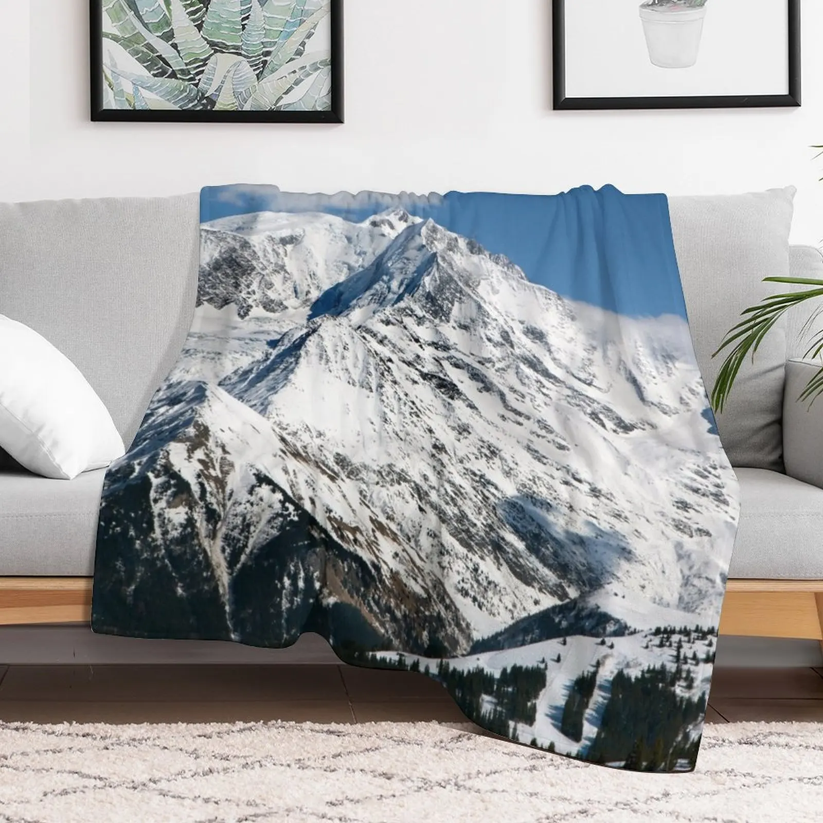 New Mt. Blanc with clouds Throw Blanket Bed Hairys Hair Blankets