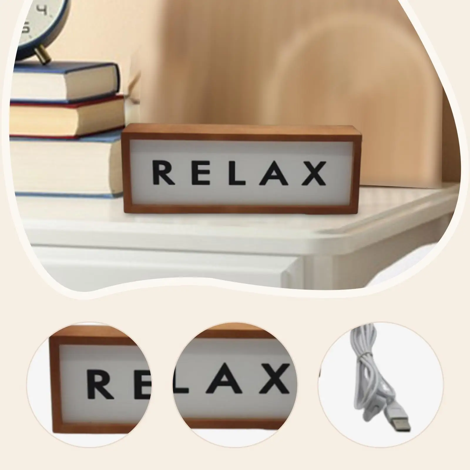 USB Nightlight Light up Sign Rustic Decorative Office Bedside Lamp Table