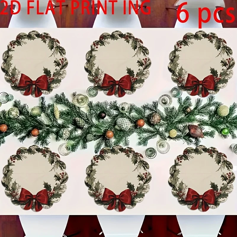 Retro Wreath Design Round Placemats with Musical Notes And Red Bows Placemat for Kitchen, Dining Room, And Party Decor Table Mat