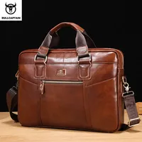 BULLCAPTAIN Men's Leather Briefcase Can Be Used For 14-Inch Notebook Large-Capacity Work Bags Business Shoulder Messenger Bag