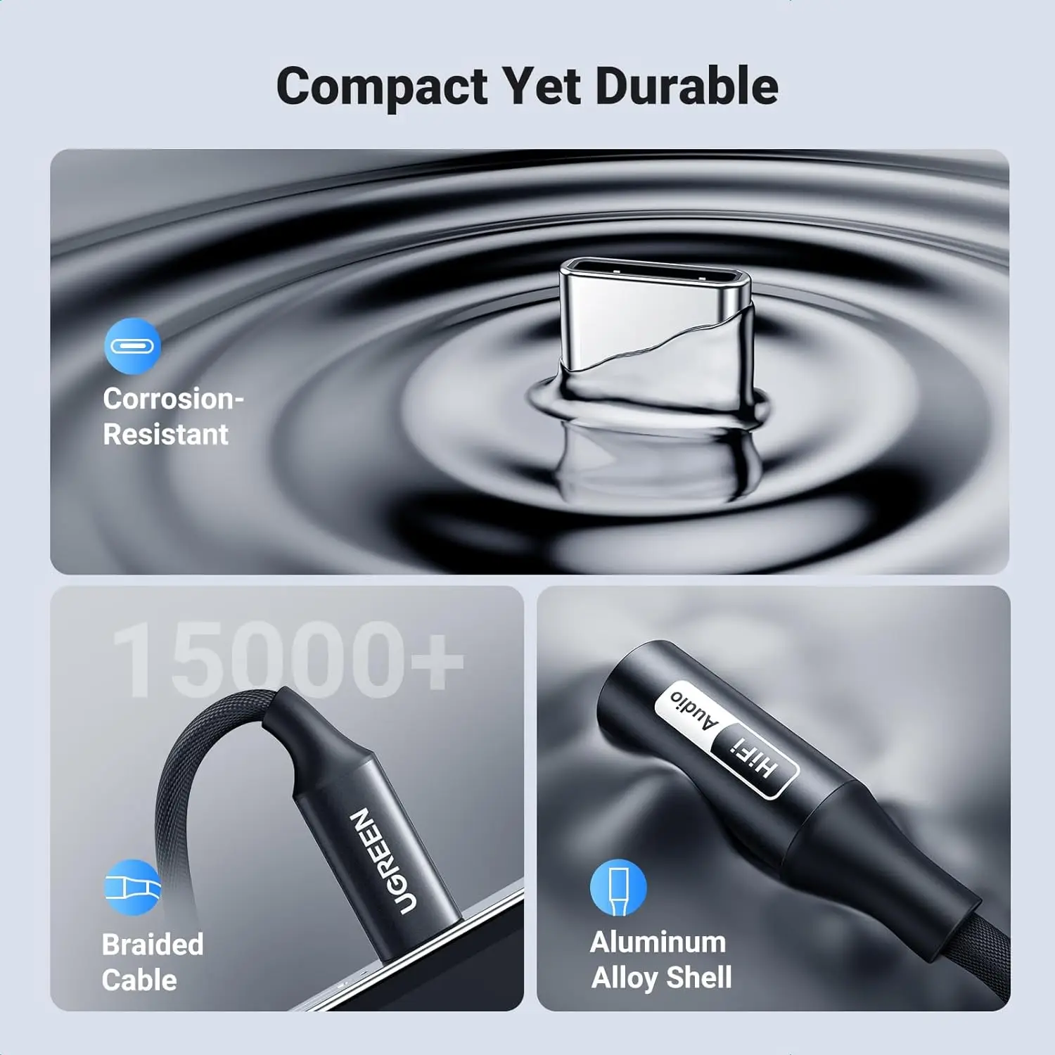 UGREEN Adattatore audio da USB C a 3,5 mm Tipo C a jack Aux per cuffie Dongle Cavo intrecciato DAC HiFi da 24 bit/96 kHz