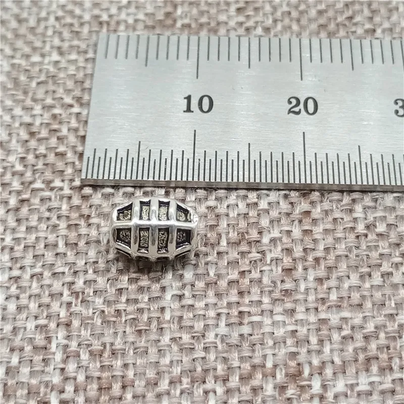 2 Pieces of 925 Sterling Silver Checked Barrel Beads Spacer for Bracelet Necklace