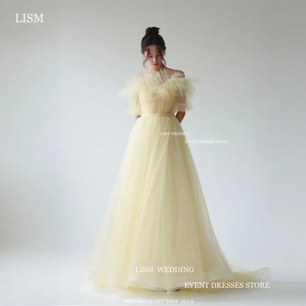 LISM Fairy Yellow Tulle Korea Prom Dresses Spaghetti Strap Photo Shoot A-Line Formal Dresses For Special Events Customised