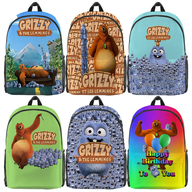 Boys Girls Grizzy and the Lemmings 3D Print Backpacks Kids Cartoon Bookbags Students Anime School Bags Unisex Teens Travel Bags