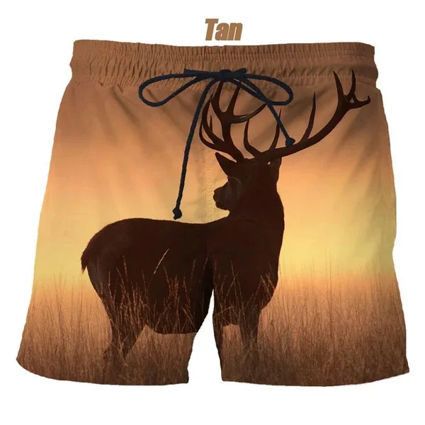 Fashion 3D Printed Deer Shorts Fashion Casual Beach Pants Loose Harajuku Street Cool Elk Beach Pants Men's Shorts