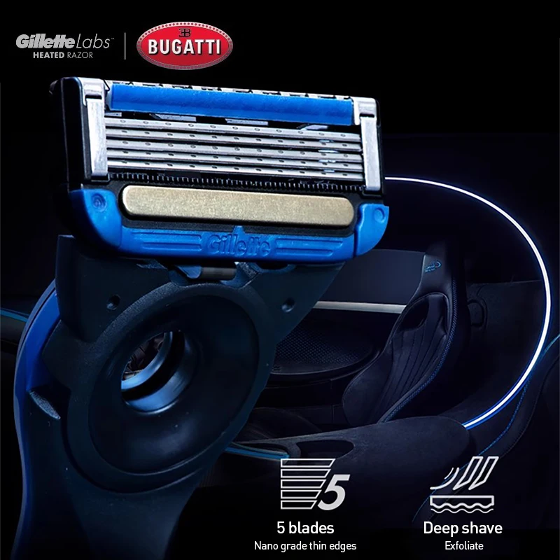 Gillette labs Бритва с подогревом Bugatti Limited Edition, двойные температурные режимы, ультратонкие гибкие лезвия Nanotech FlexDisc, головка
