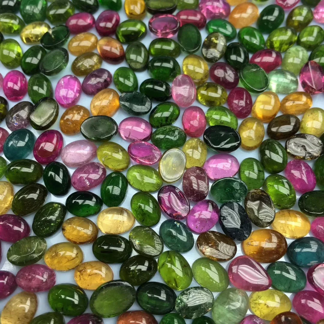 Wholesale 20pcs/lot Mixed Natural  Multi Tourmaline Bead Cabochon 5x7mm Oval Gemstone Ring Face For jewelry DIY