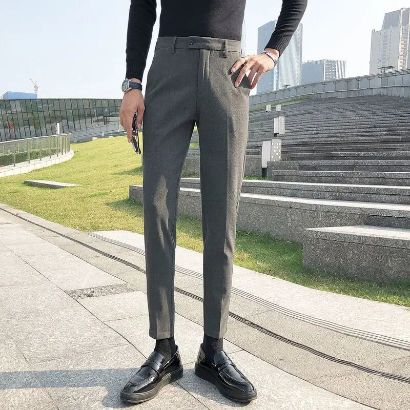 Men Slim Fit Formal Pants Solid Color Wedding Business Trousers Spring Autumn Casual Skinny Bottom Korean Version British Style