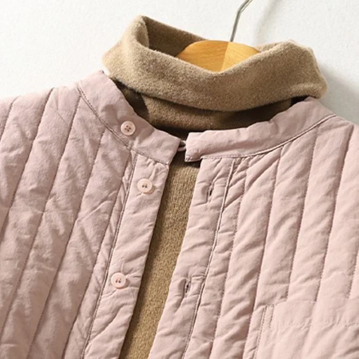 Casual katoenen jas dames winter Faion ronde Ne thermische jas groot formaat knop ket detail warme katoenen gewatteerde bovenkleding