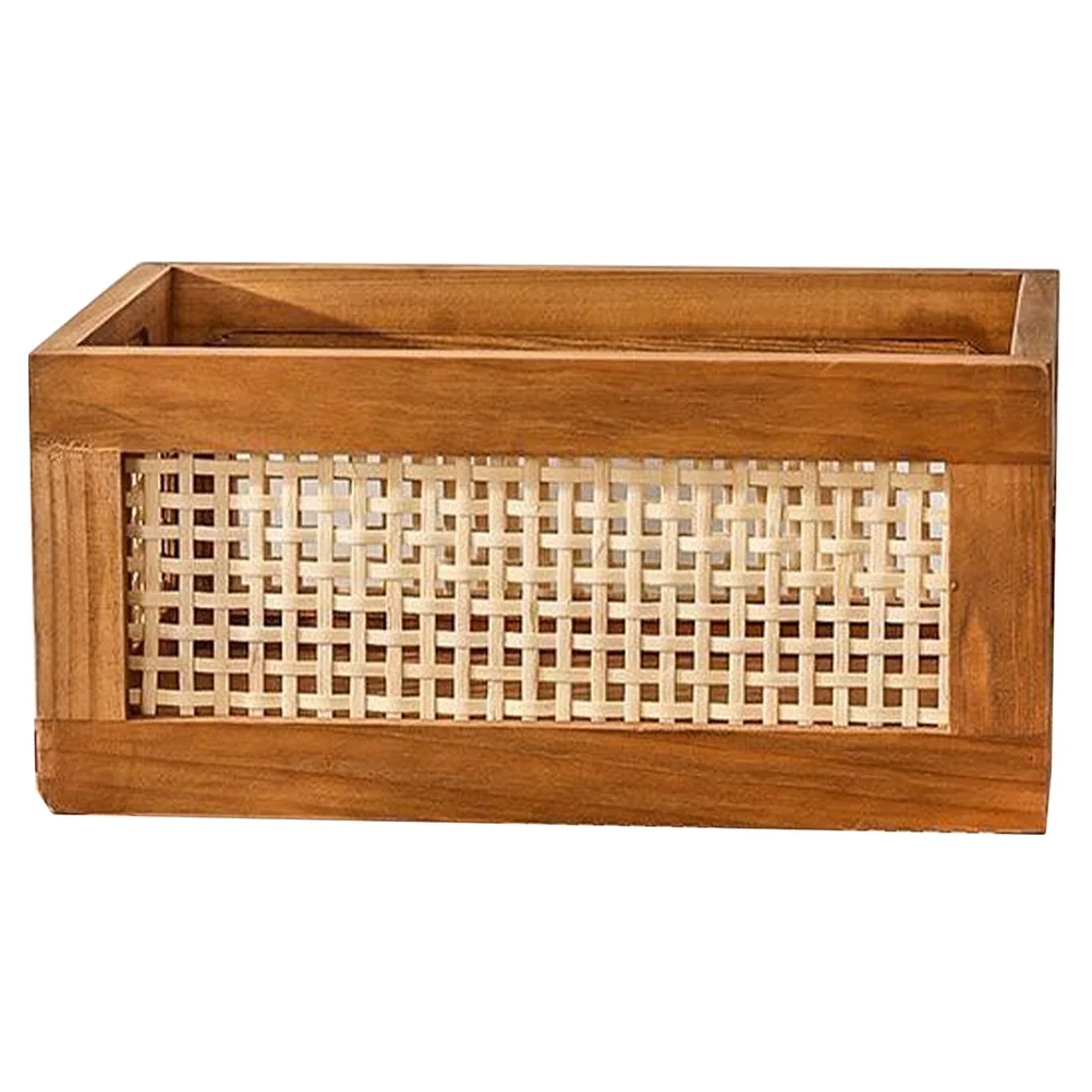

Solid Wood Vintage Rattan Storage Box Bin Woven Basket For Retro Wooden Baskets Bedroom Small Bathroom Organizing
