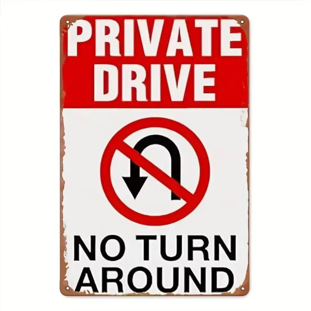DrivewayNoUTurn ™   "الممر الخاص" الخالدة: لا يوجد علامة معدنية على شكل حرف U" مع موضوع مصمم بشكل خبير،