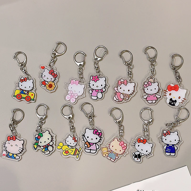 Sanrio Hello Kitty Acrylic Keychain Clear Double Sided Cute Girl Bag Pendant Ornament Ins Accessories Keychain Stand Tag