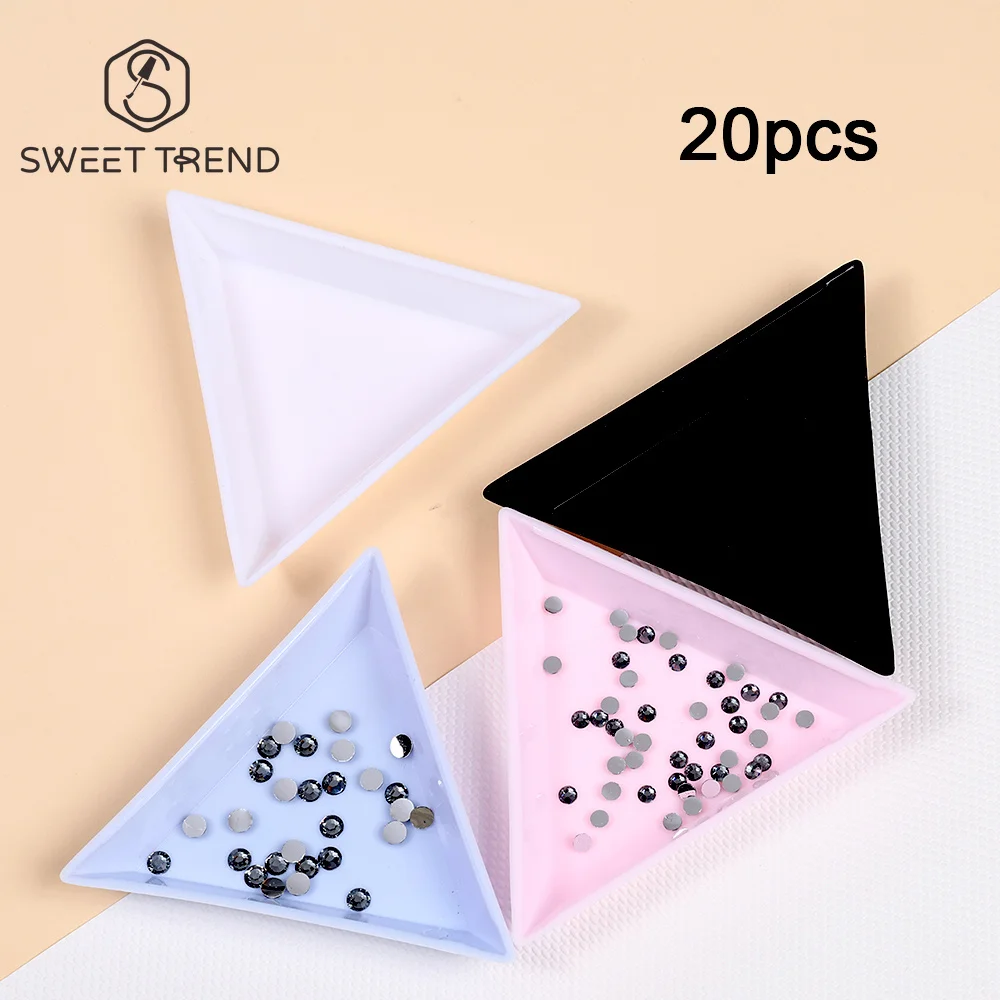 SWEET TREND-20pcs Triangle Sorting Trays Plastic Bead Rhinestone Plate Nail Tool Jewelry Display Plate Storage Organizer Box
