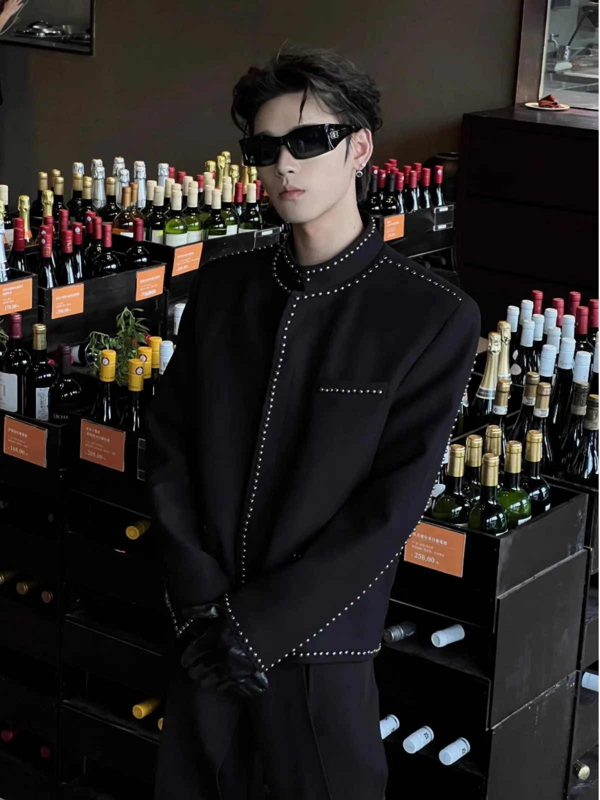 

Wang Jiawei ort Jaet с заклепками, шикарный молодежный модный полиэстер, хлопковая смесь, осенняя одежда, джет с застежкой на одной пуговице