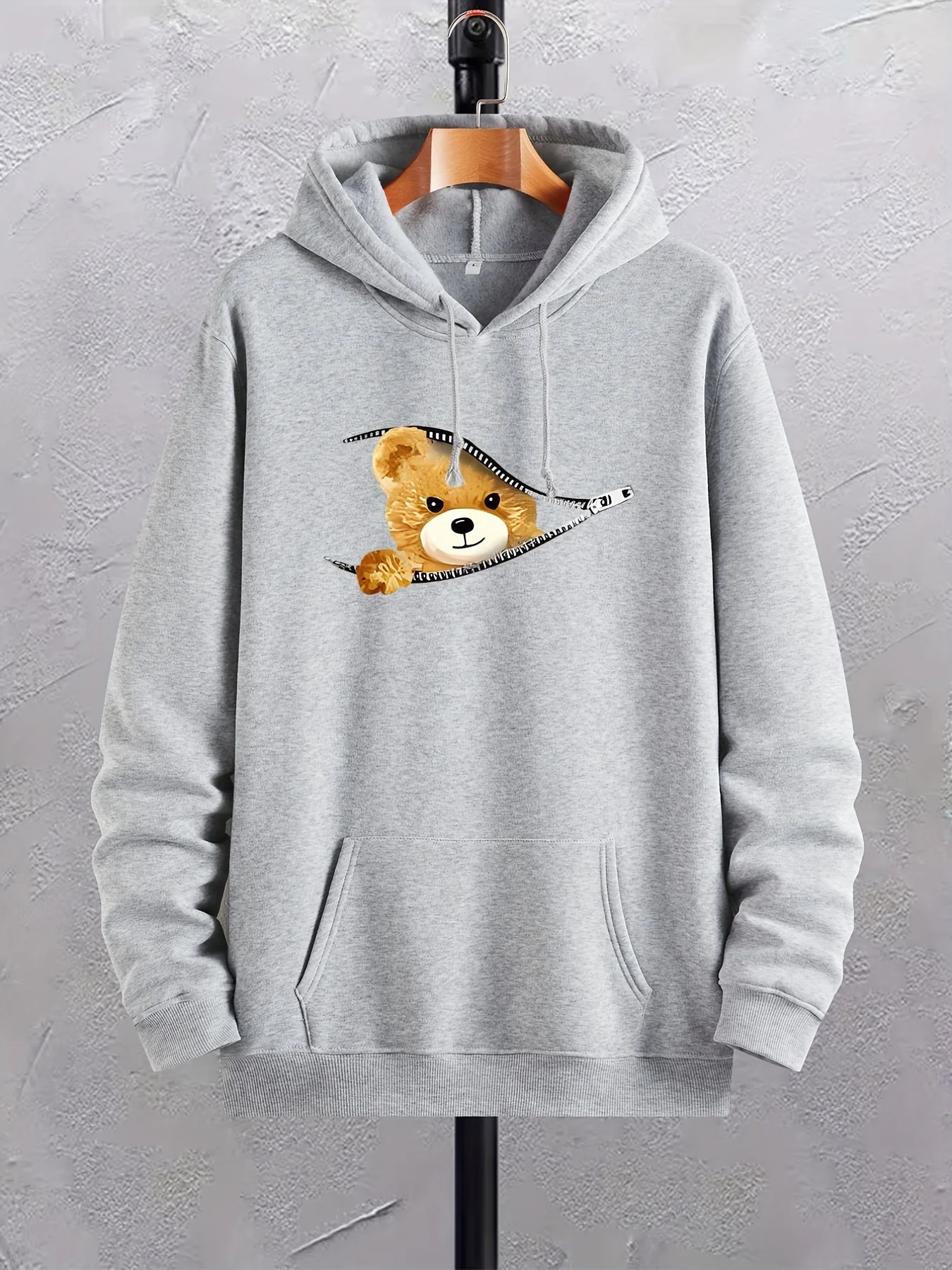 Cute Bear Print Hoodies For Men Hoodie Comfy Loose Trendy Drawstring Hooded Pullover, Mens Clothing For Autumn Winter