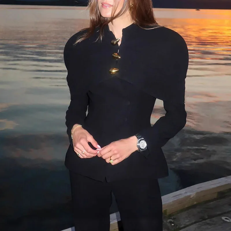 

Осенняя черная приталенная офисная футболка, женская повседневная верхняя одежда на пуговицах с длинными рукавами, 2026, весенняя мода, вечерние блузки