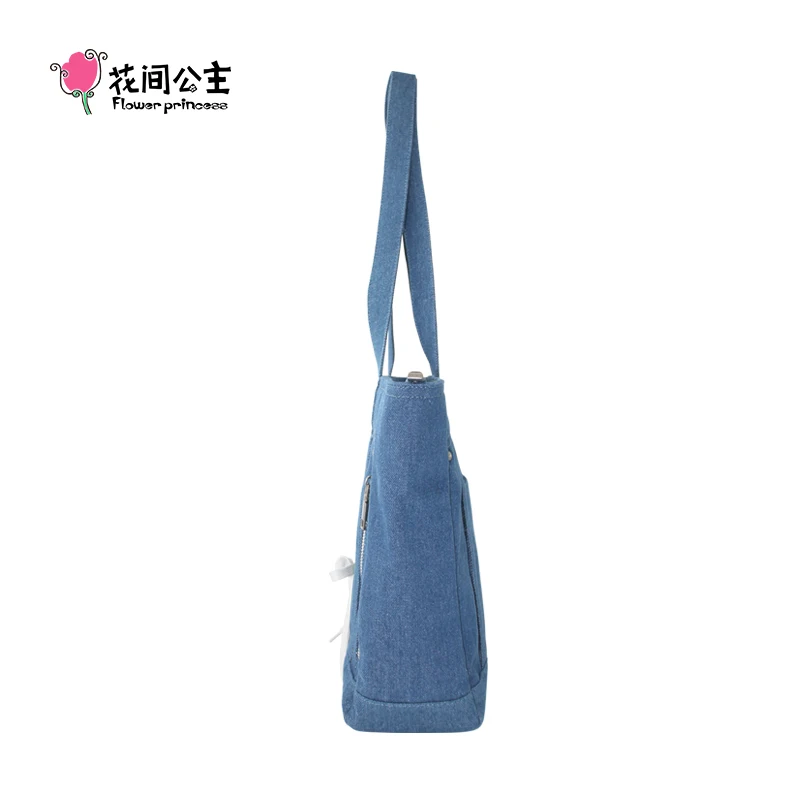 Bolsa de ombro feminina de tecido denim, sapatos de princesa flor, sacola de grife, bolsas grandes, moda feminina, tendência feminina, 2024