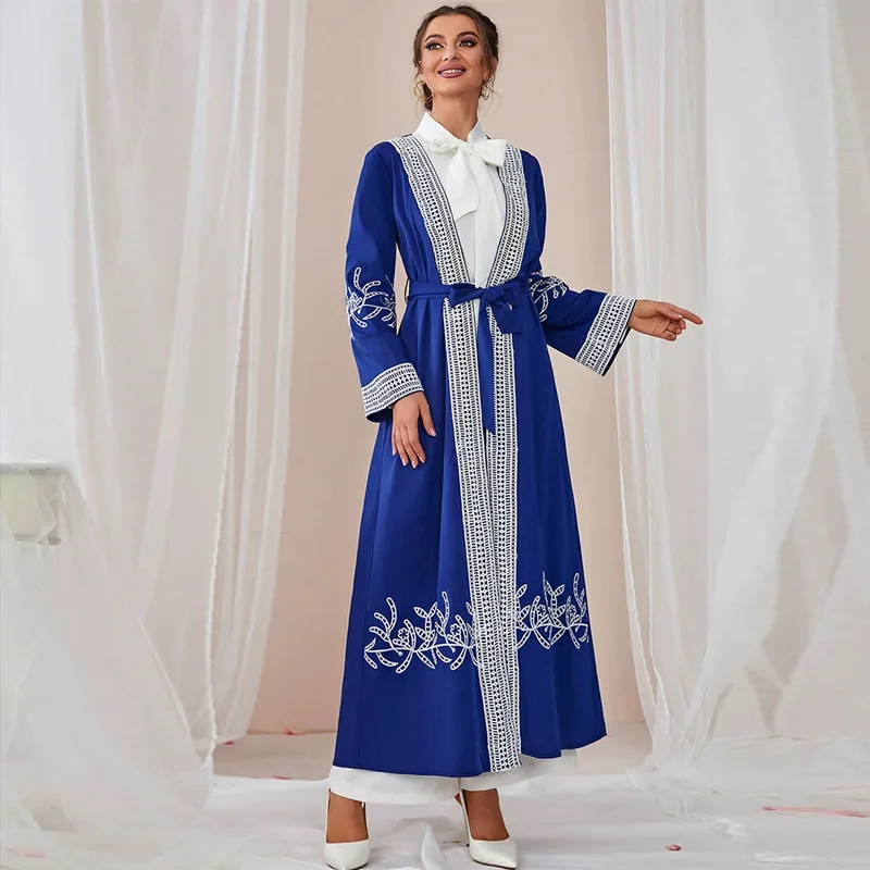 

BX-21982 women's 2023 autumn and winter new cardigan with lace up stitching embroidered long sleeved robe