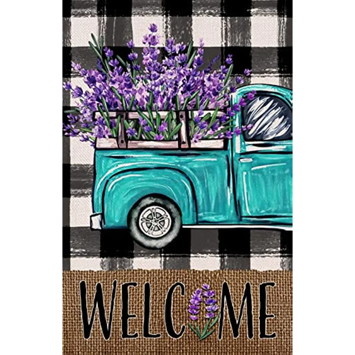 

Welcome Spring Blue Truck Decorative Garden Flag Lavender Flowers Buffalo Plaid Check Yard Outside Decorations Summer Farmhouse