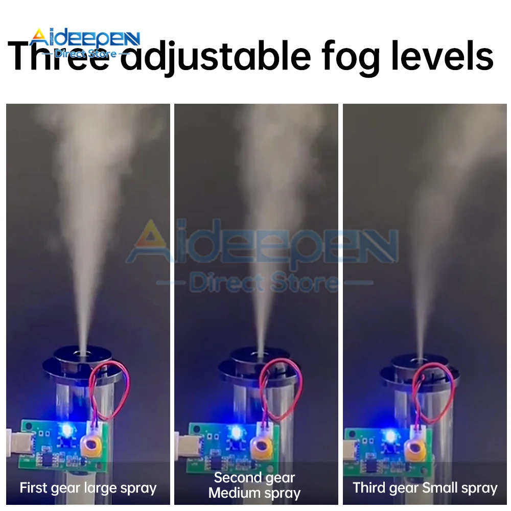 Módulo humidificador en aerosol ajustable de 3 velocidades, tablero de Control de atomización, nebulizador ultrasónico DIY, interfaz de TYPE-C DC 5V 1,5-2W