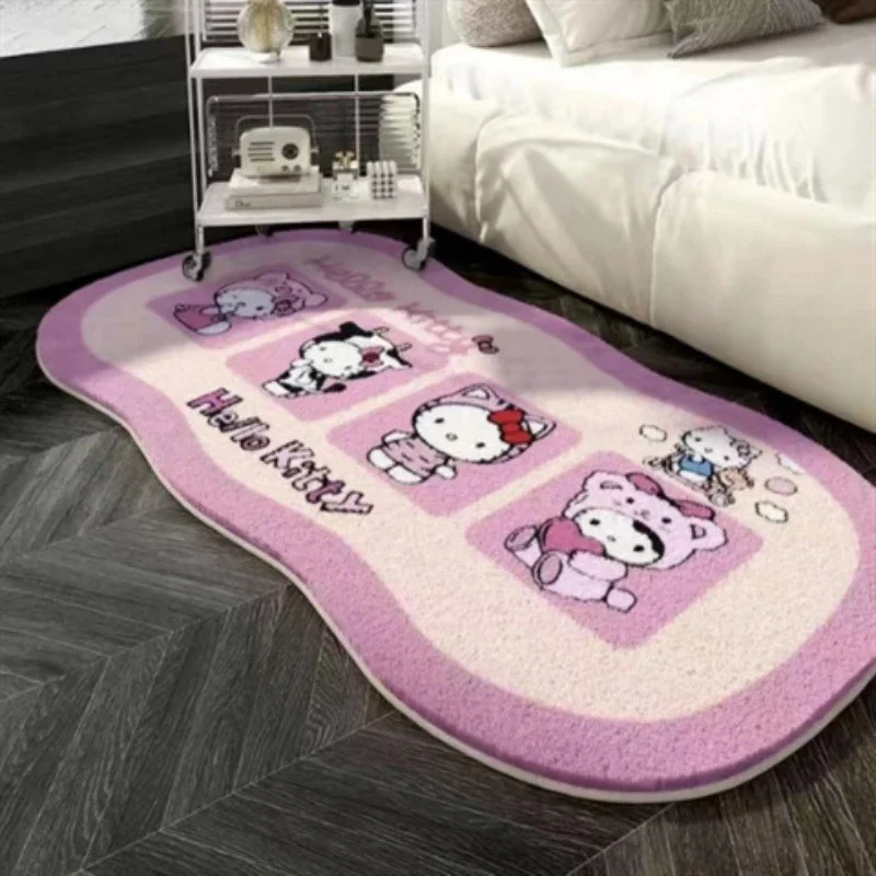 Hello Kitty Fluffy Printed Bedroom Rug, Thick Cashmere-like Mat, Soft Bedside Carpet for Home Decor