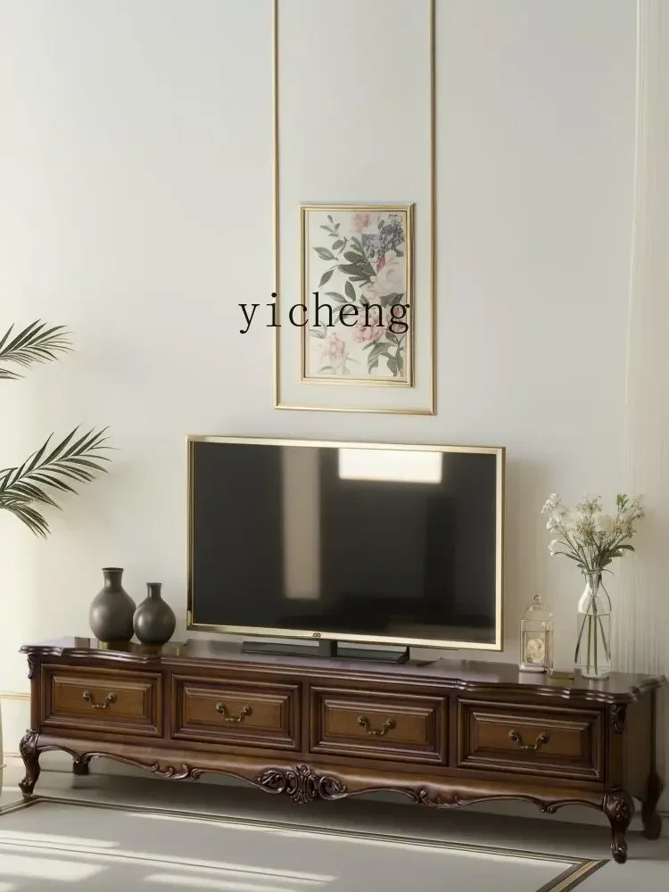 v5.29 TV cabinet solid wood living room home coffee table combination European retro light luxury cabinet French side cabinet